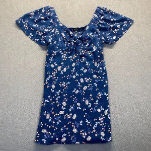 Lily Rose Women's Floral Blue Mini Dress,Size Large,peasant style,Teens,Casual